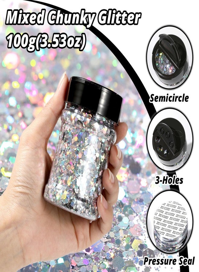 اتش تي في رونت بريق فضي هولوغرافي سميك من HTVRONT - 100 غرام/3.53 أونصة، بريق فضي للأعمال اليدوية، والراتنج، والأظافر، والأكواب، والمكياج - Image 3